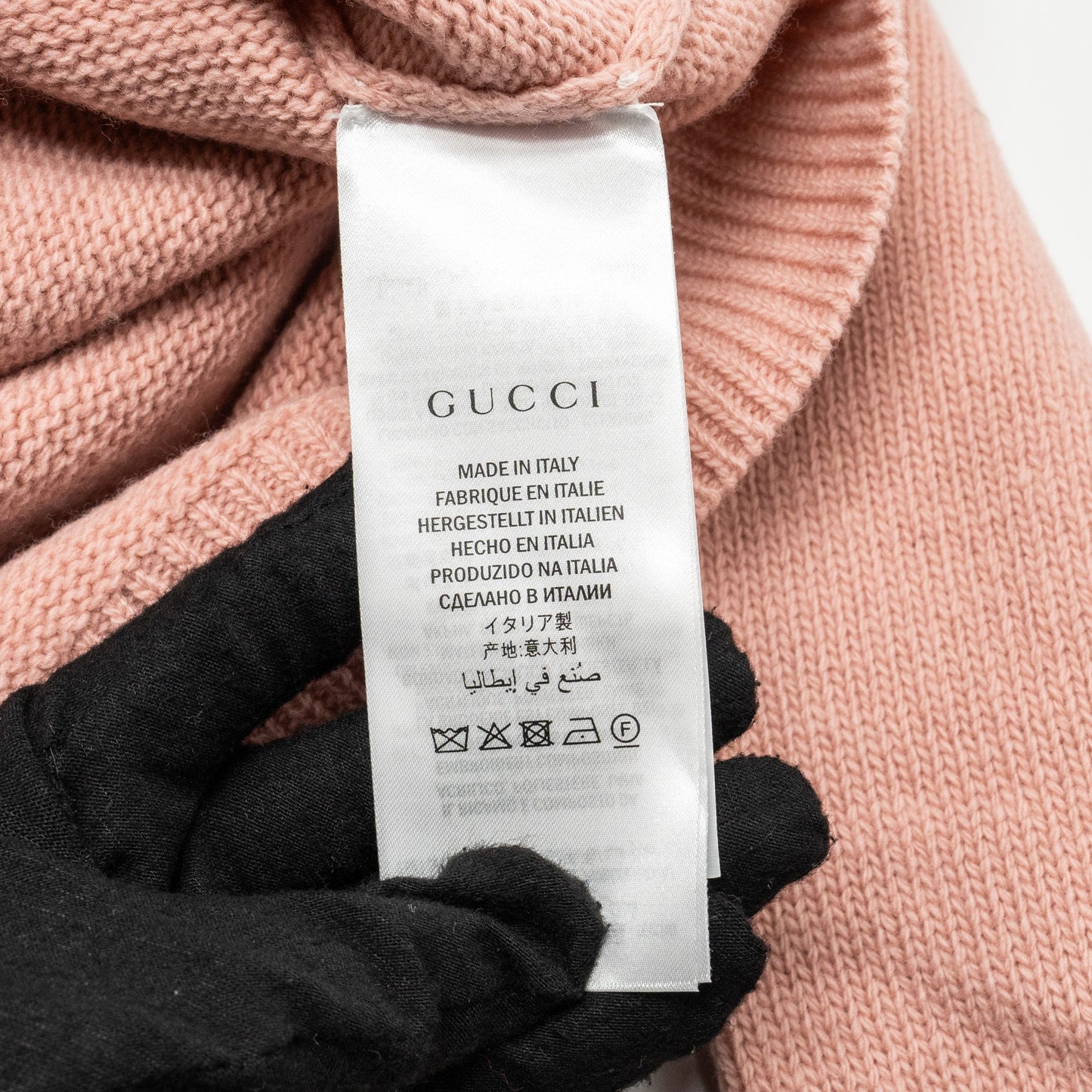 Gucci Size S Teddy Bear Sweater with Terrycloth Gucci Patch Wool Rose