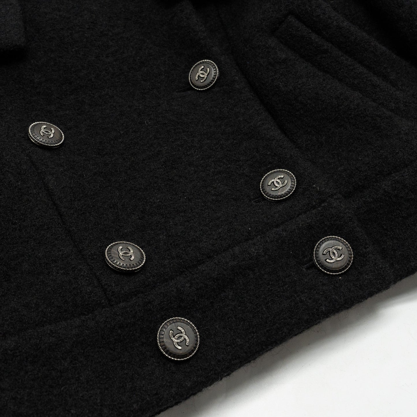 Chanel Size 38 CC logo Button Coat Wool Black