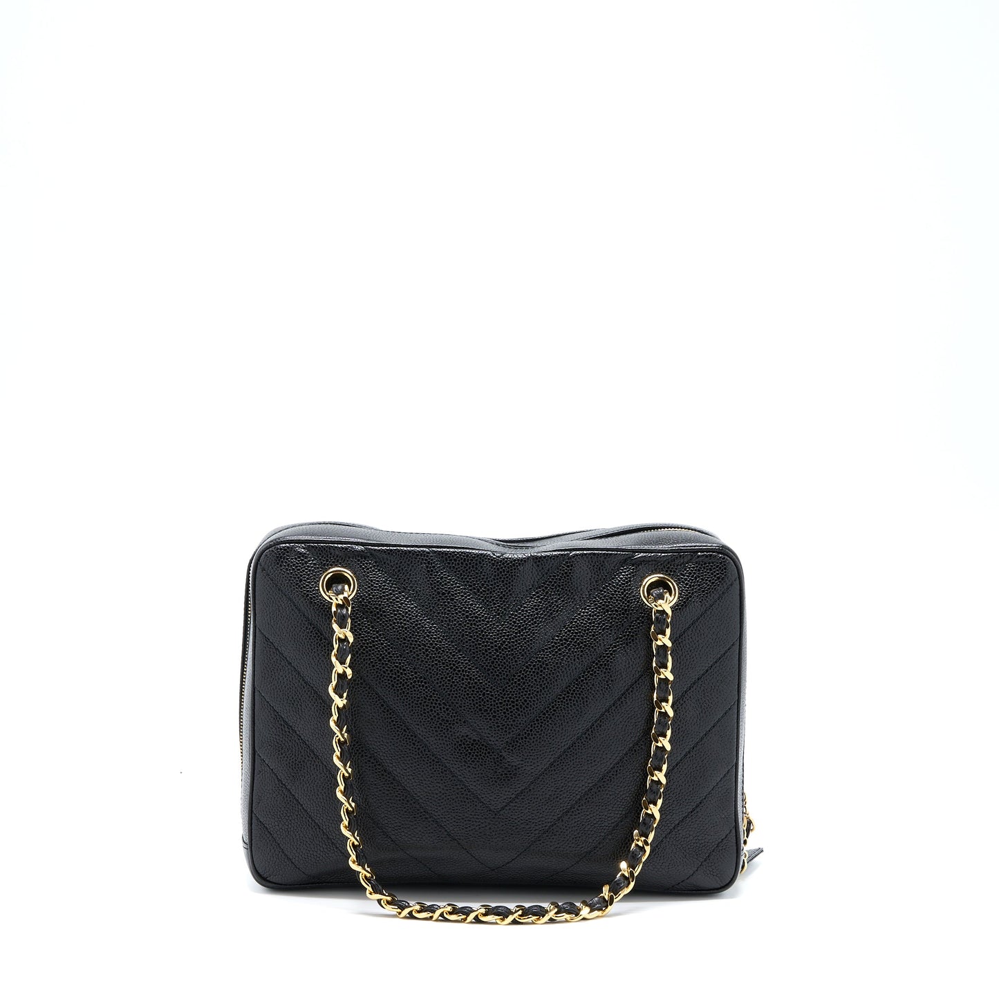 Chanel Vintage Camera Chevron Tote Bag Caviar Black GHW