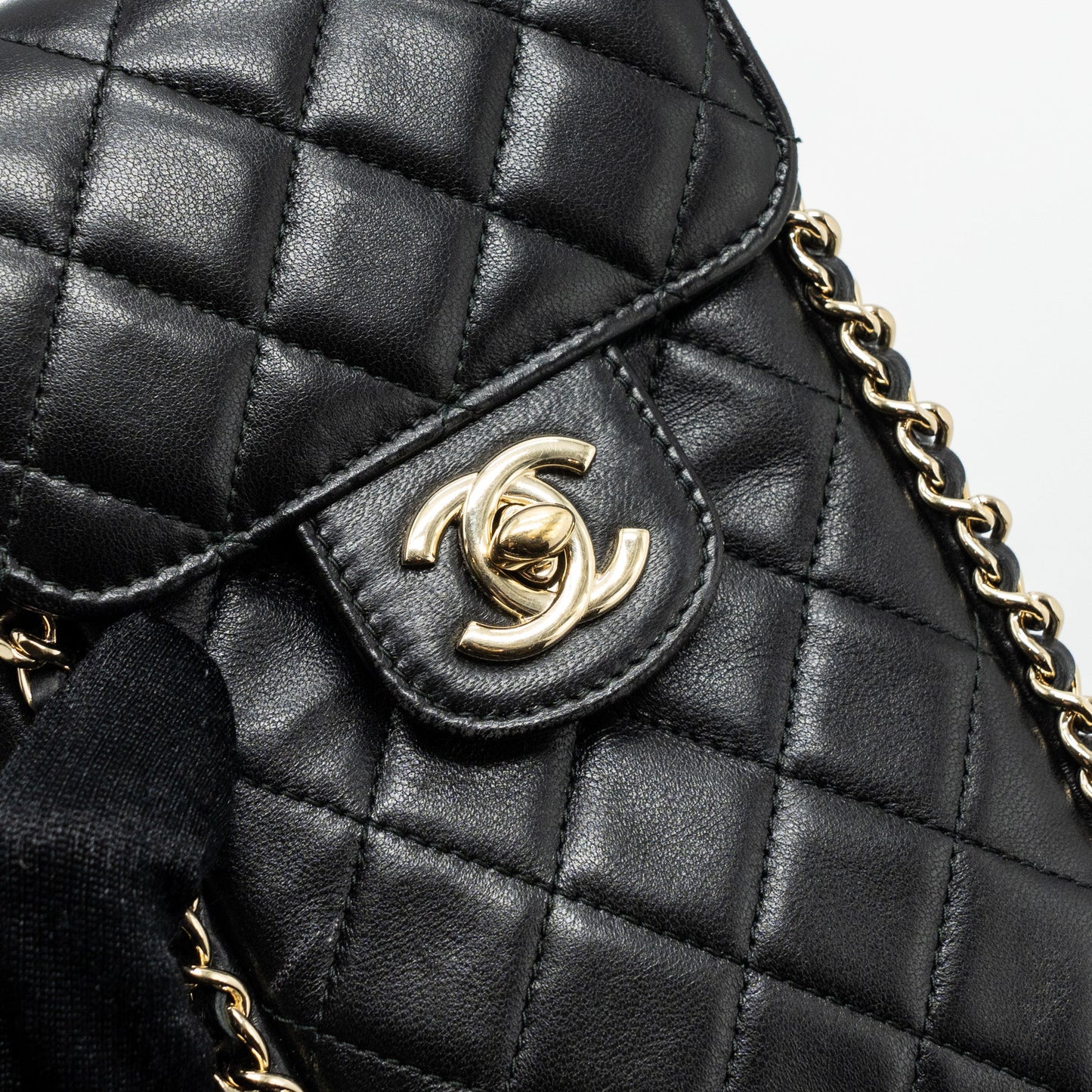 Chanel Phone Holder With Chain Lambskin Black LGHW