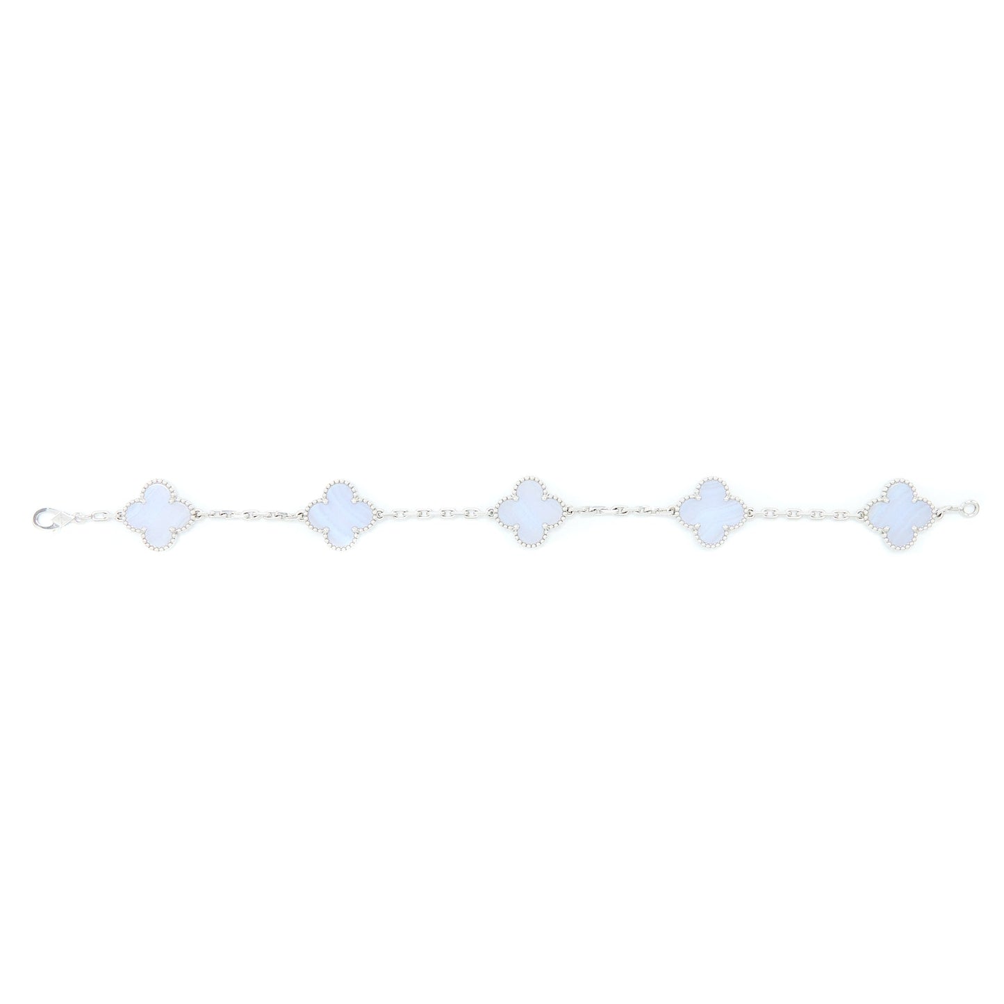 Van Cleef&Arpels Vintage Alhambra Bracelet, 5 Motifs 18K White Gold, Chalcedony