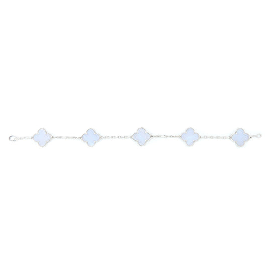 Van Cleef&Arpels Vintage Alhambra Bracelet, 5 Motifs 18K White Gold, Chalcedony