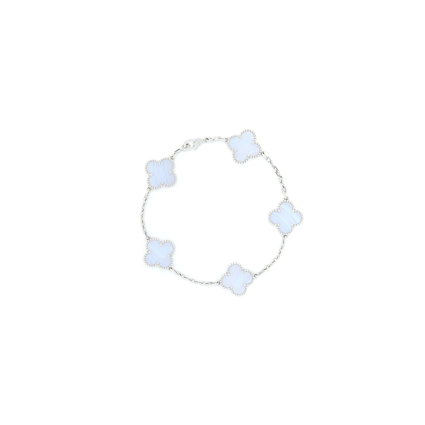 Van Cleef&Arpels Vintage Alhambra Bracelet, 5 Motifs 18K White Gold, Chalcedony