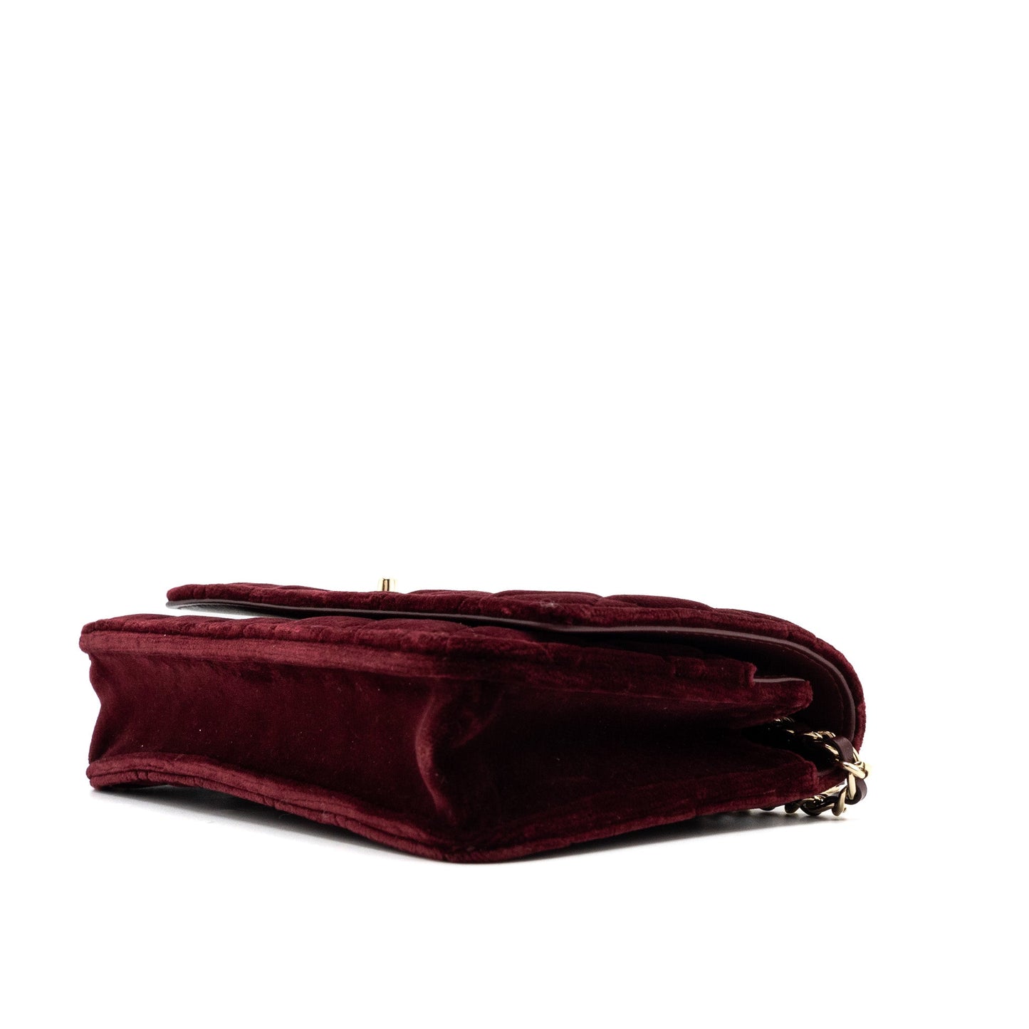 Chanel Crystal Pearl Crush Wallet On Chain Velvet Burgundy LGHW