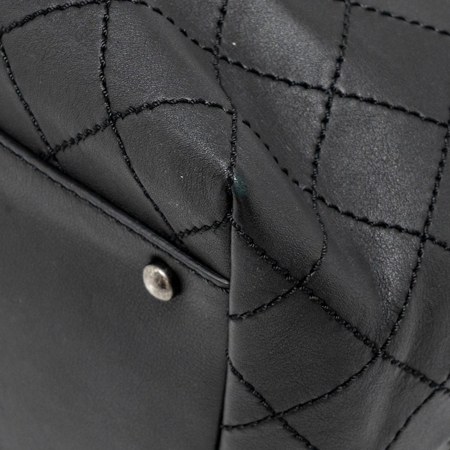 Chanel on the road stitched tote bag calfskin black ruthenium silver hardware