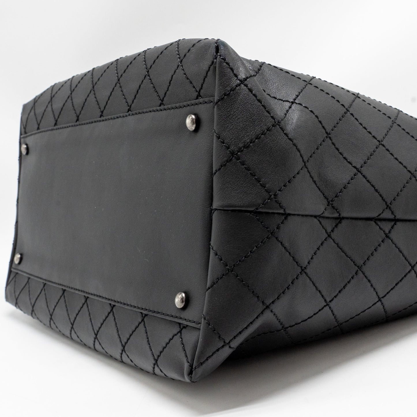 Chanel on the road stitched tote bag calfskin black ruthenium silver hardware