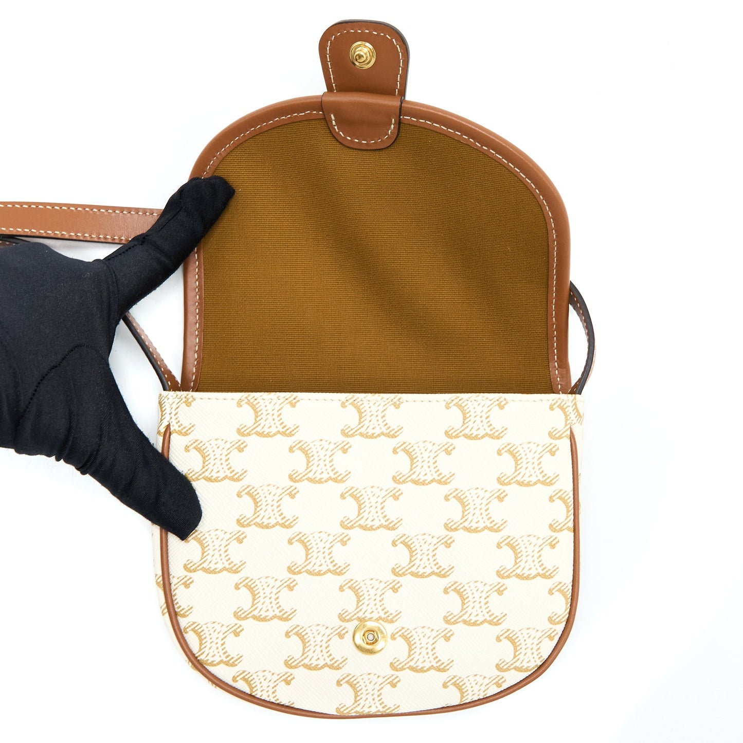 Celine Mini Besace Triomphe Canvas/Calfskin White GHW