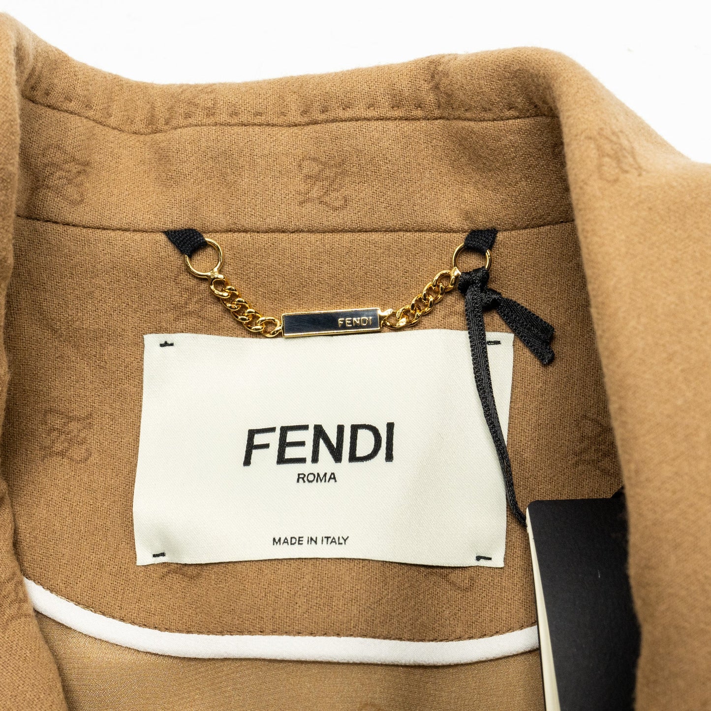 Fendi size 36 FF karligraphy motif double-breasted blazer laine wool brown