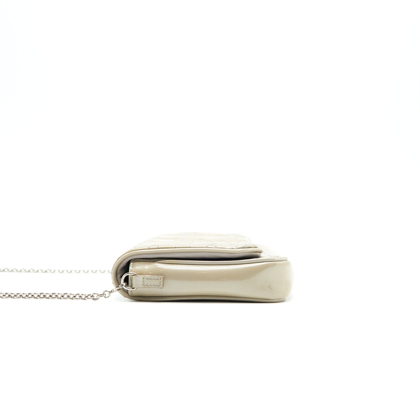 Luxury Dior Patent leather Wallet on Chain Light Grey