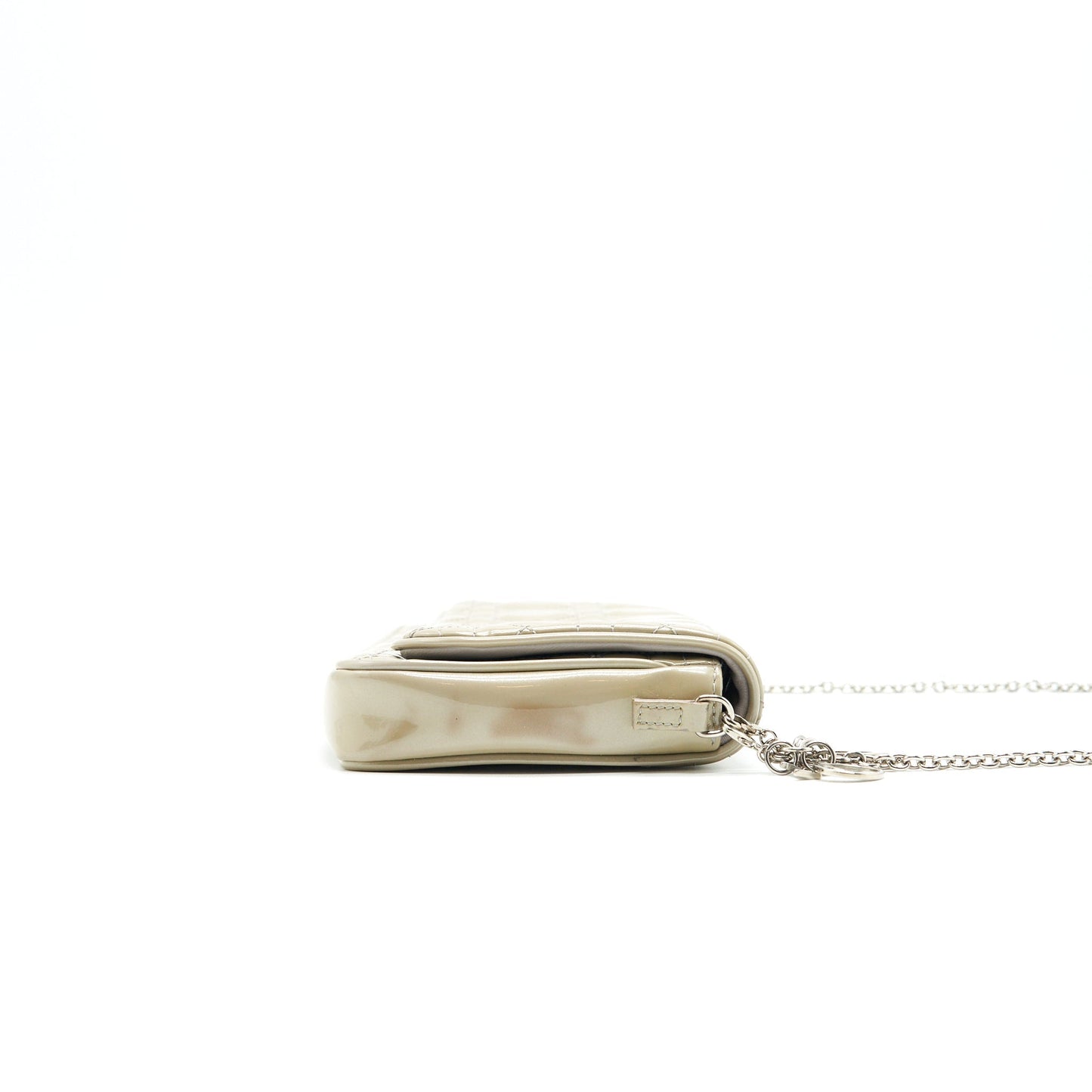 Luxury Dior Patent leather Wallet on Chain Light Grey