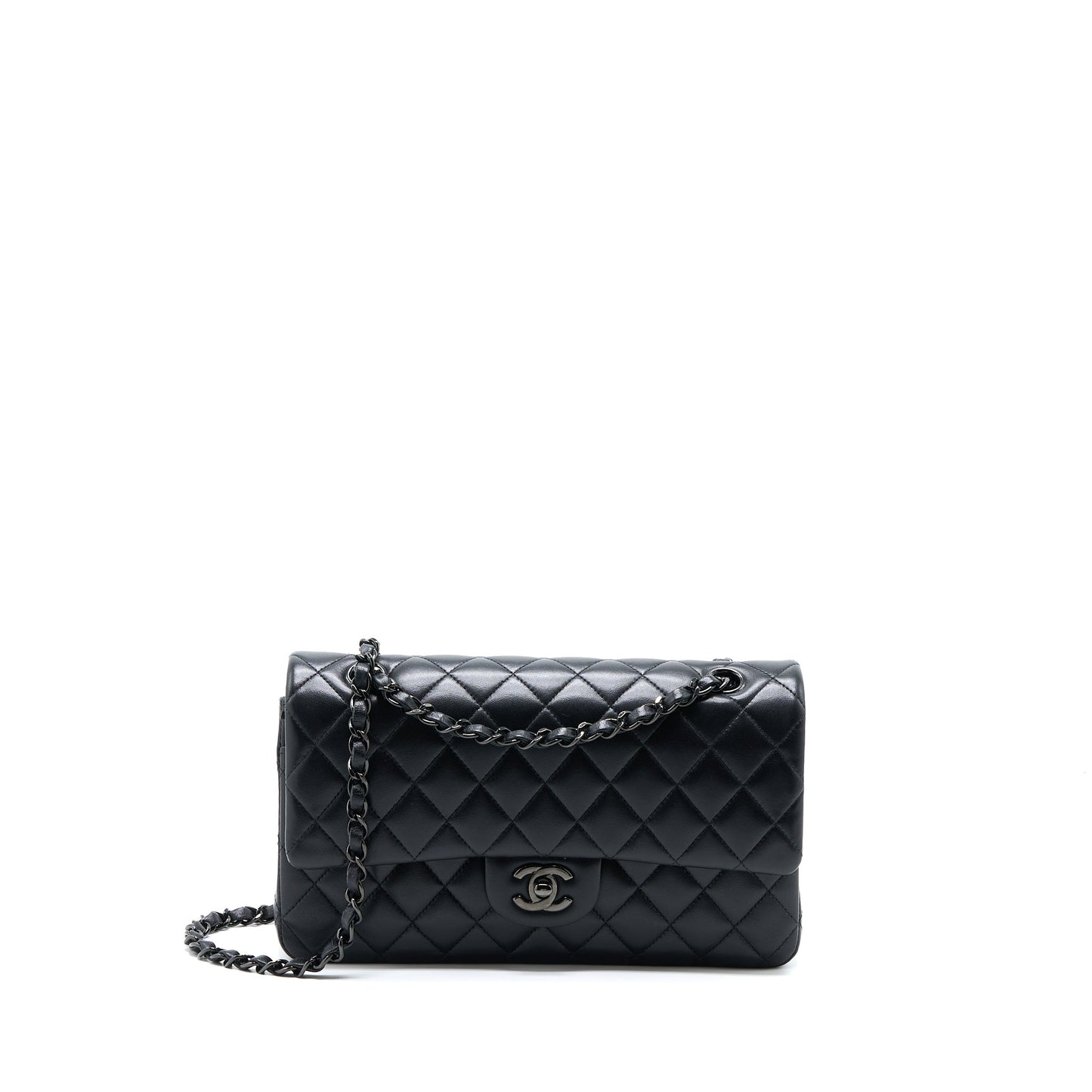 Chanel Medium Classic Double Flap Bag Lambskin So Black with Black Hardware (Microchip)