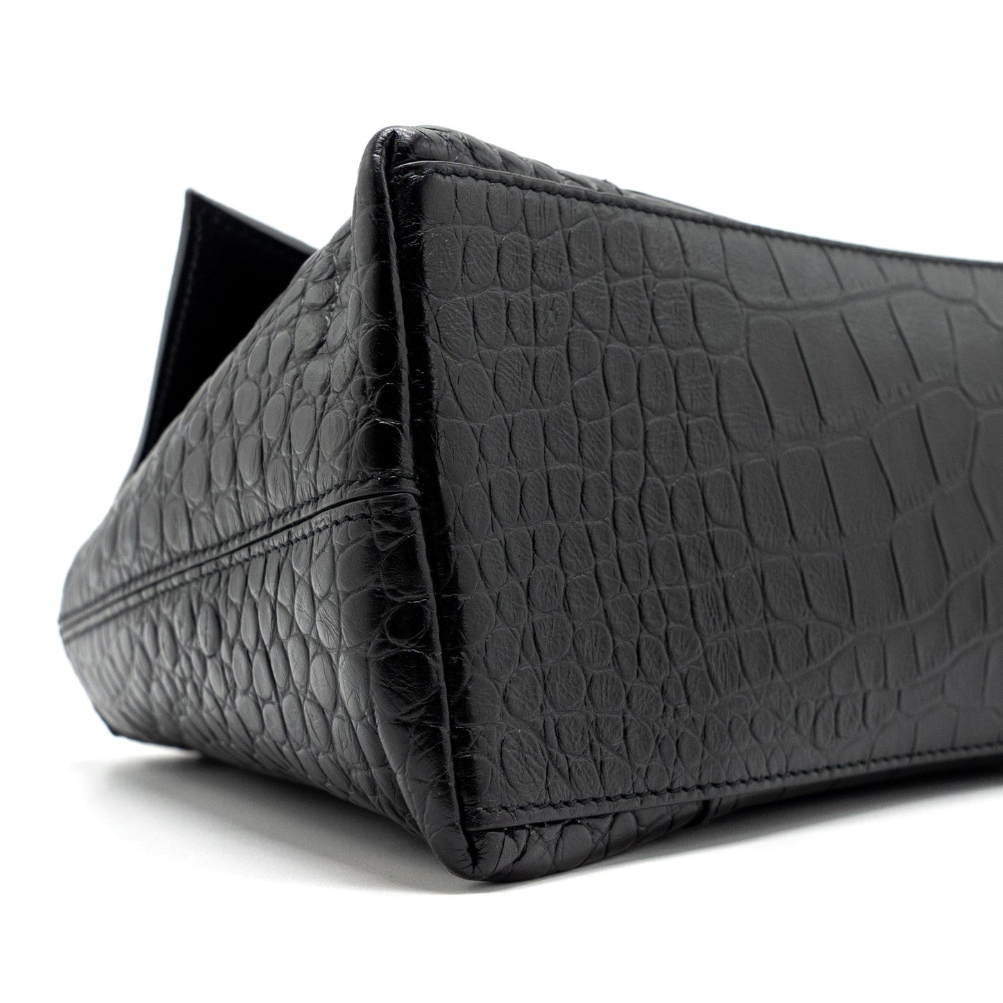 Balenciaga Downtown Small Shoudler Bag Crocodile Embossed Black with Black Hardware