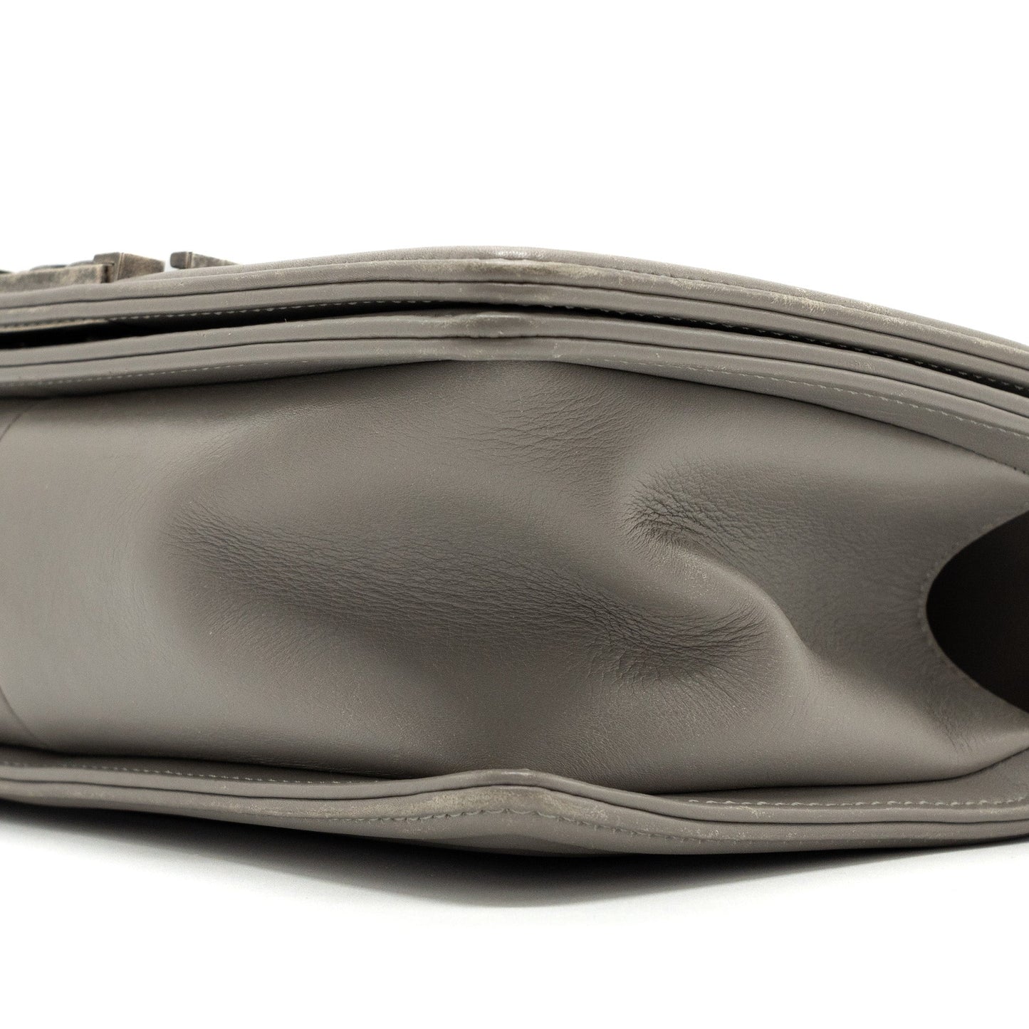 Chanel Medium Boy Bag Calfskin Grey Ruthenium Silver Hardware