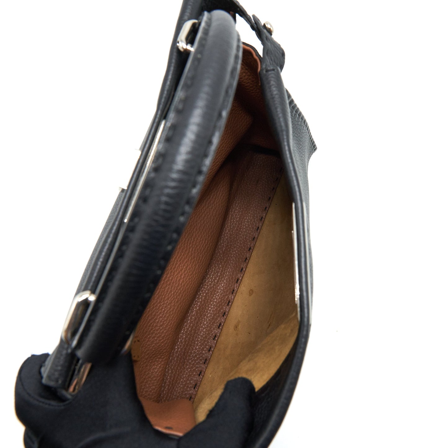 Fendi Peekaboo Tote Bag Grained Calfskin Black SHW