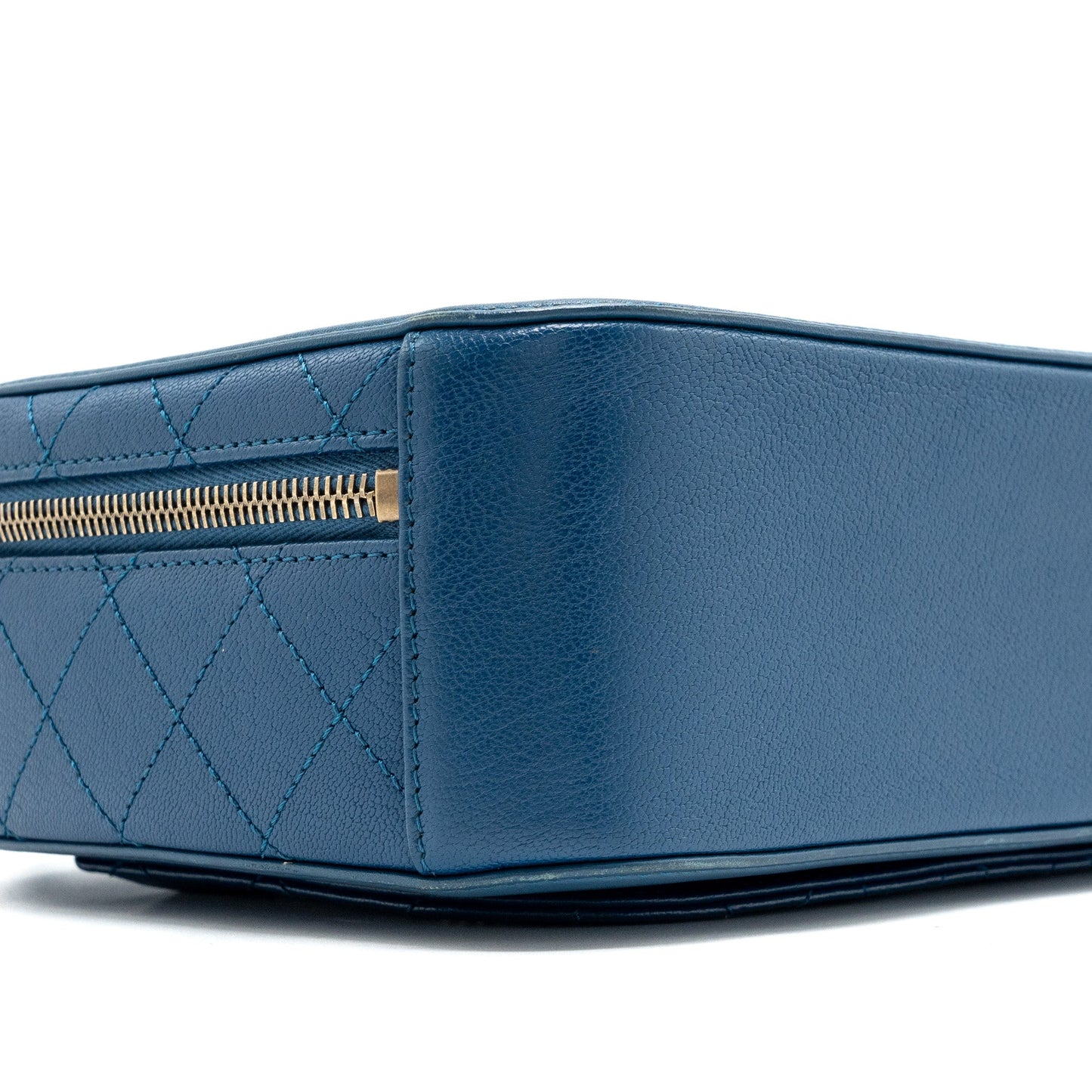 Chanel top handle zip vanity bag leather blue GHW