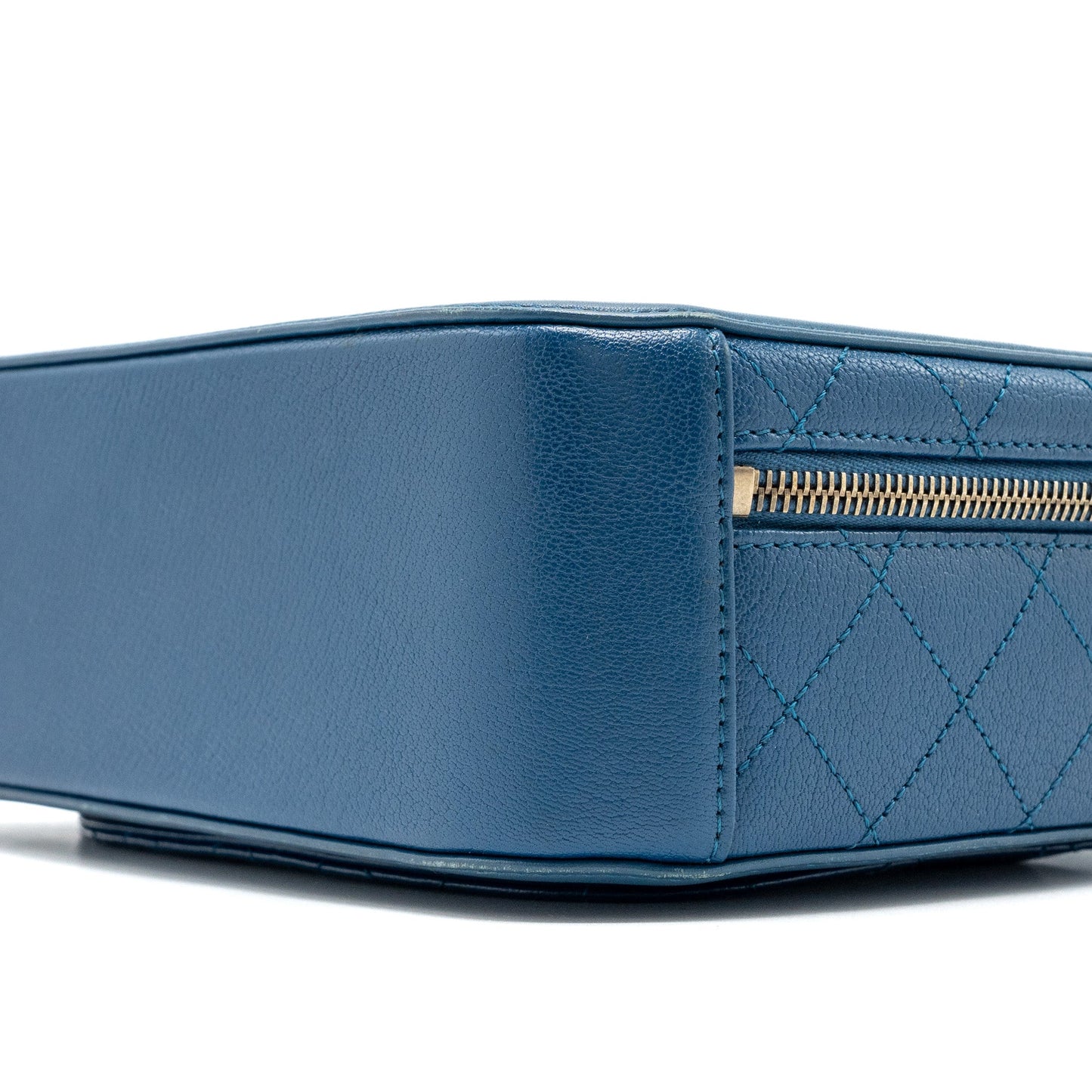 Chanel top handle zip vanity bag leather blue GHW