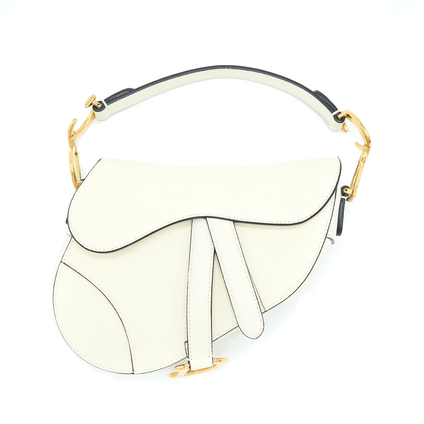 Luxury Dior Mini Saddle Bag Grained Calfskin White GHW