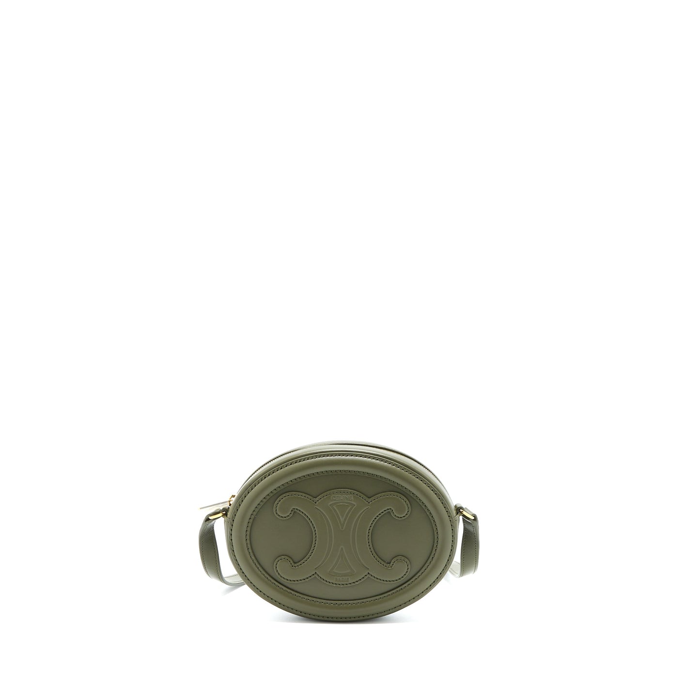 Celine Crossbody Oval Purse Calfskin Olive Green GHW