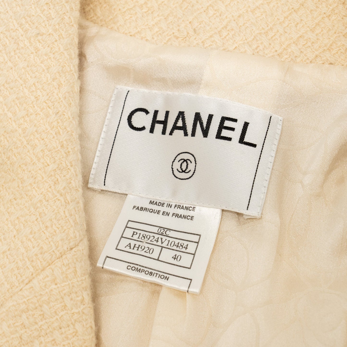 Chanel Size 40 Tweed Jacket Wool/Nylon/Cashmere Ivory