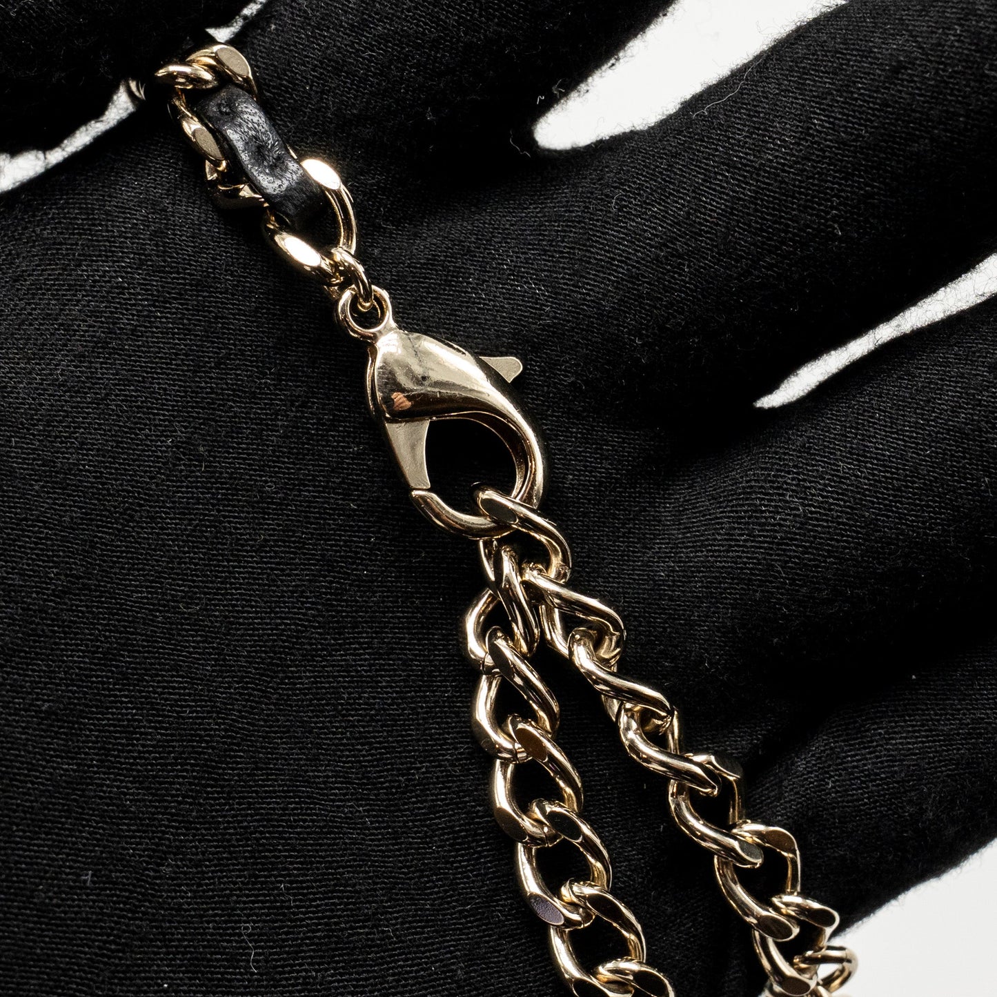 Chanel CC Leather Chain with Pearl Waist Chain Belt Black Light Gold Tone