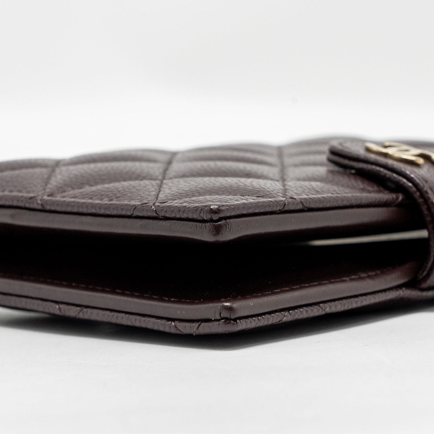 Chanel Quilted Travel Passport Holder Shiny Grained Calfskin Dark Brown LGHW (Microchip)