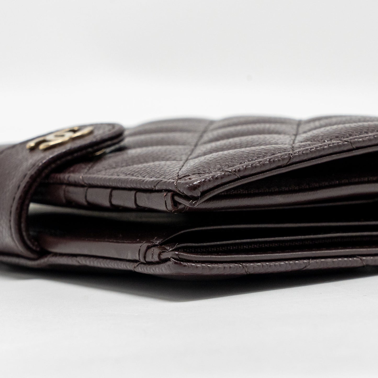 Chanel Quilted Travel Passport Holder Shiny Grained Calfskin Dark Brown LGHW (Microchip)