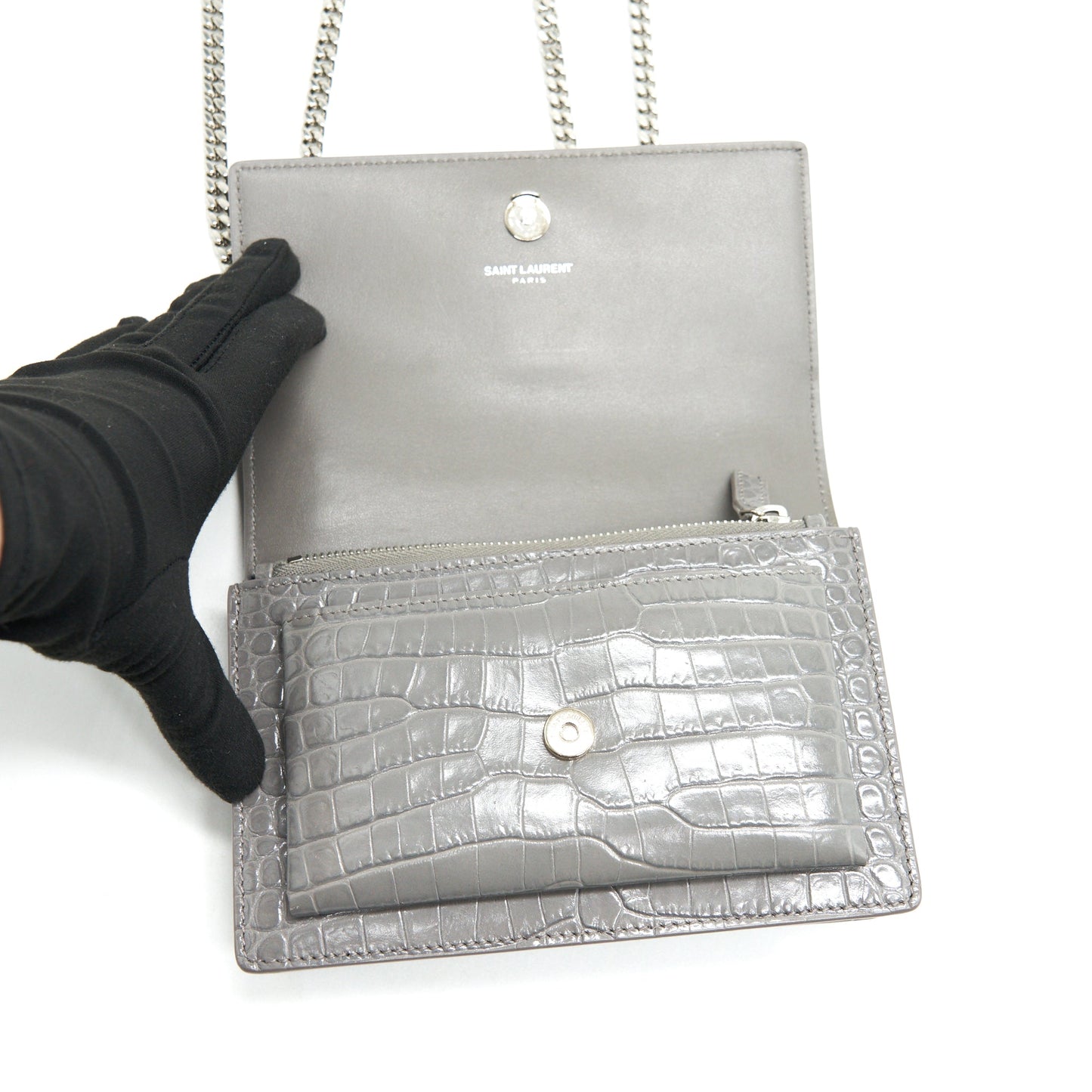 Saint Laurent Mini Sunset Shoulder Bag Grey SHW