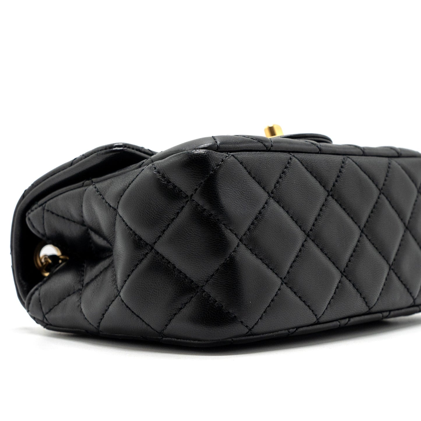 Chanel Pearl Crush Mini Square Flap Bag Lambskin Black GHW(Microchip)