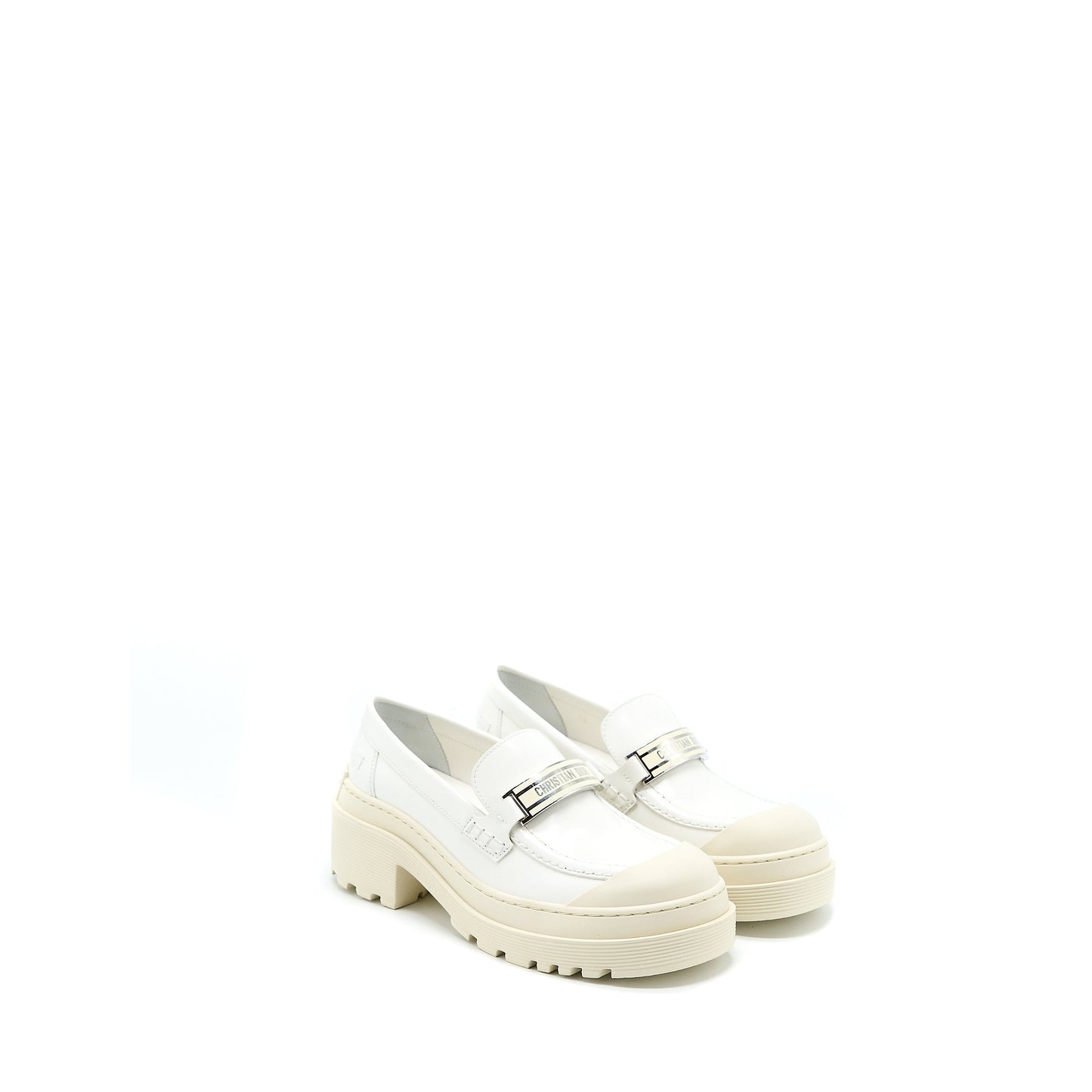 Christian Luxury Dior Size 36 Code Loafer Brushed Calfskin White SHW