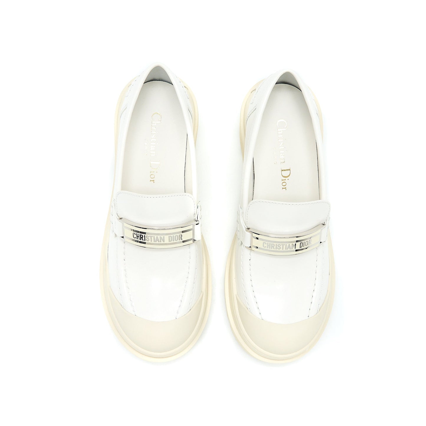 Christian Luxury Dior Size 36 Code Loafer Brushed Calfskin White SHW