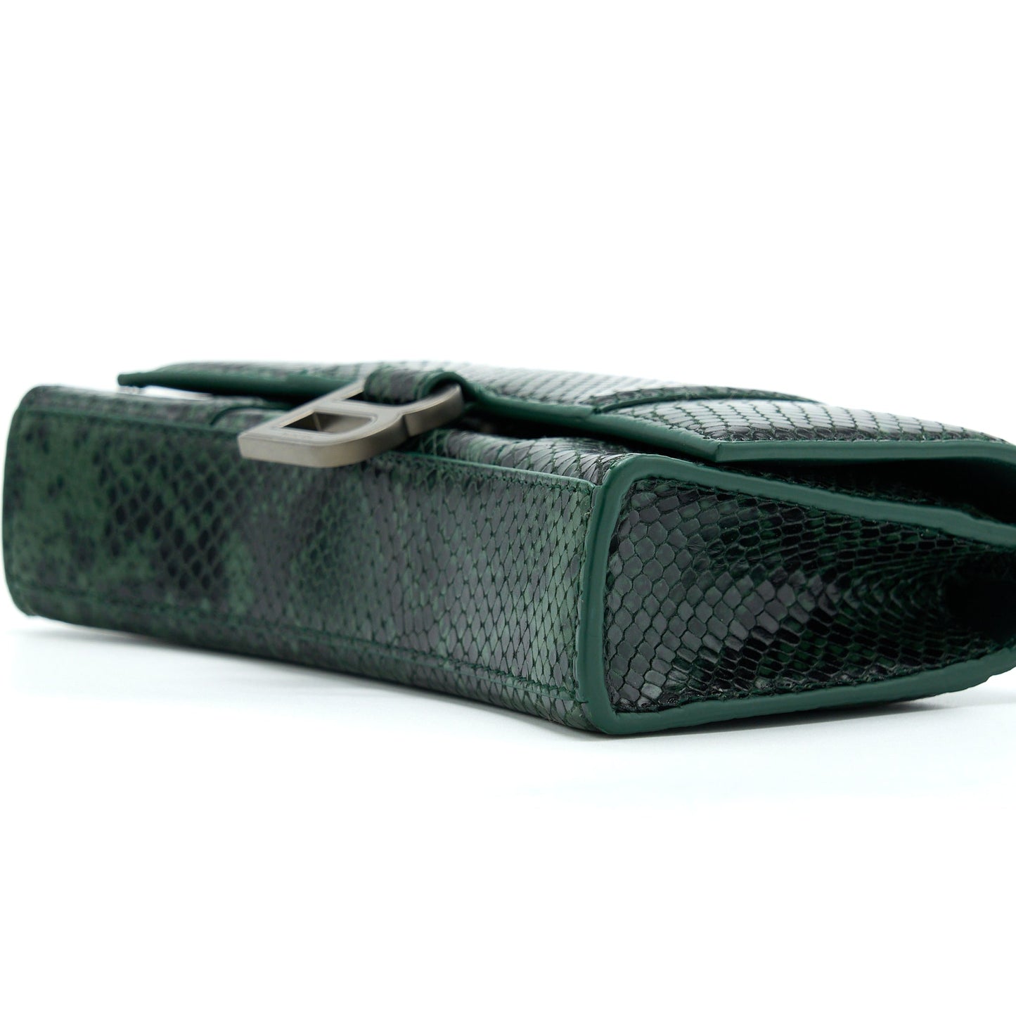Balenciaga Hourglass Wallet With Chain Python Embossed Calfskin Black/ Dark Green