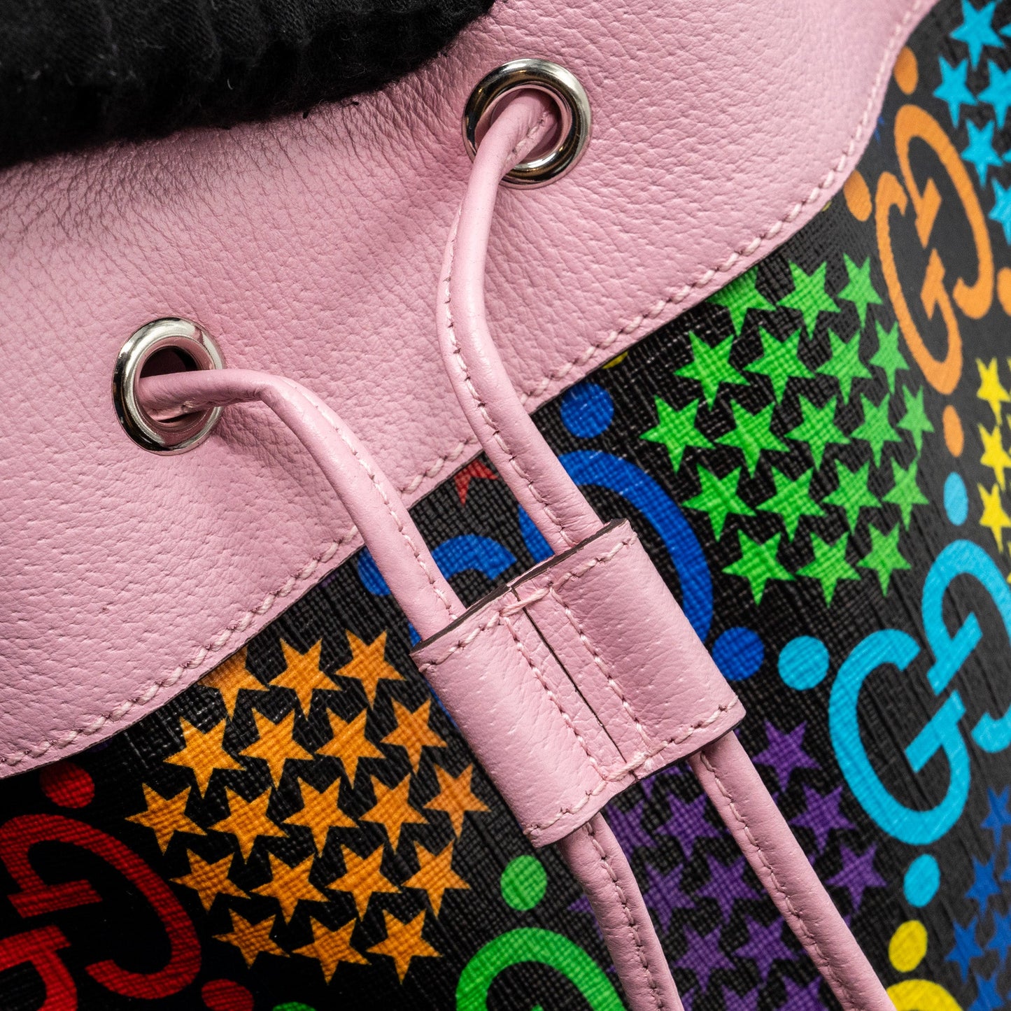 Gucci large drawstring bucket bag multicolour black / pink SHW