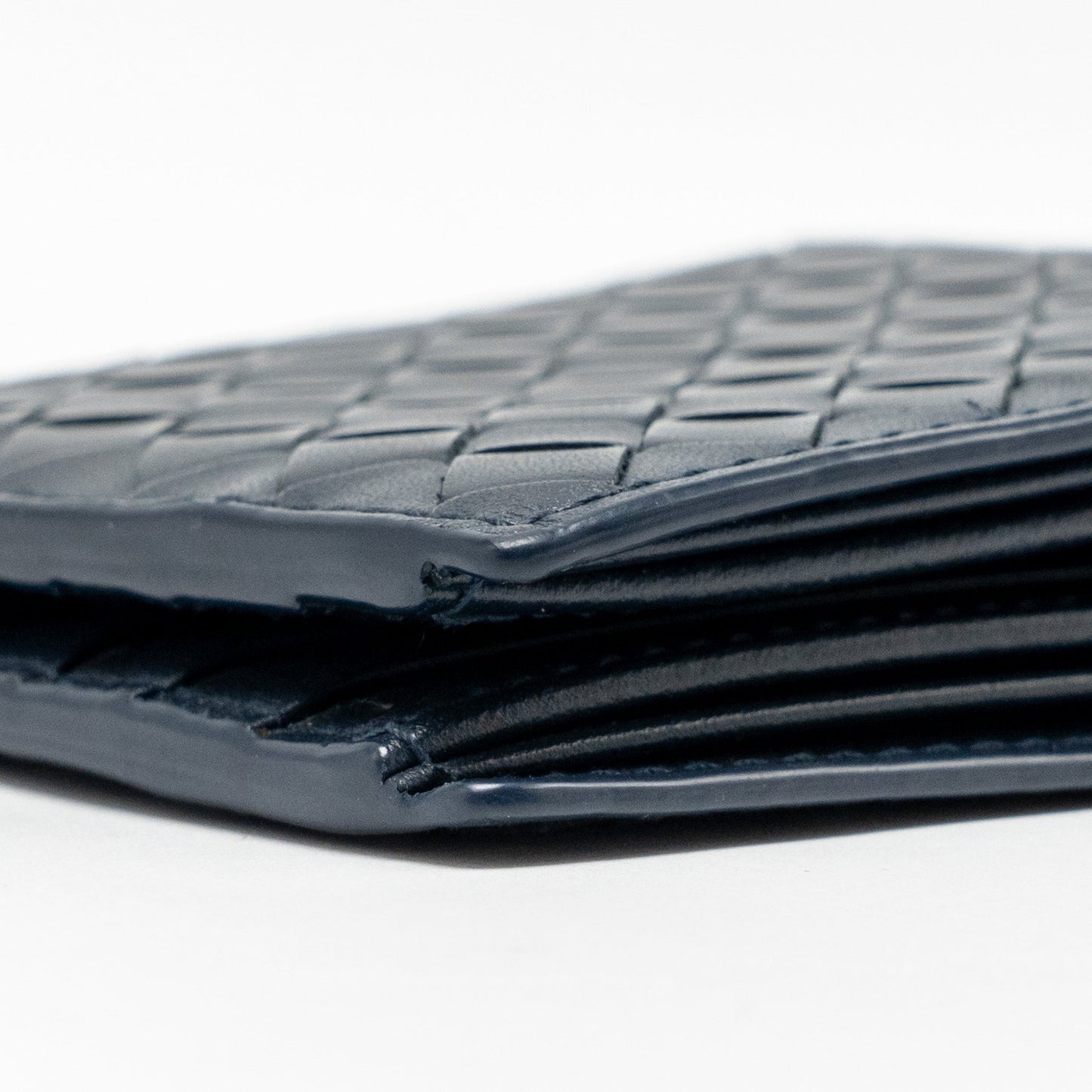 Bottega Veneta Intrecciato Piccolo Bi-Fold Wallet Calfskin Navy