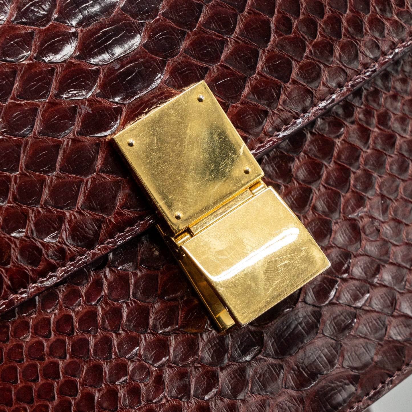 Celine medium classic box bag python burgundy GHW