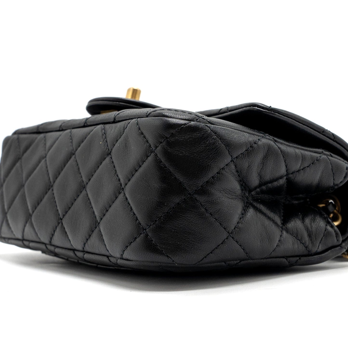 CHANEL PEARL CRUSH MINI RECTANGULAR LAMBSKIN BLACK BRUSHED GHW (MICROCHIP)
