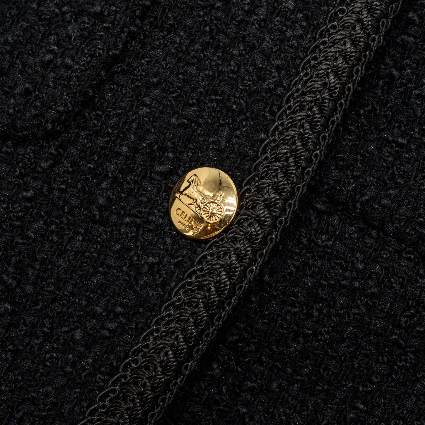 Celine Size 40 Chasseur Jacket Tweed Black GHW
