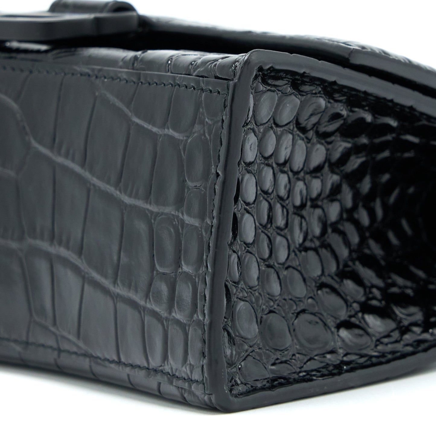 Balenciaga Hourglass XS Croc-Embossed Calfskin So Black