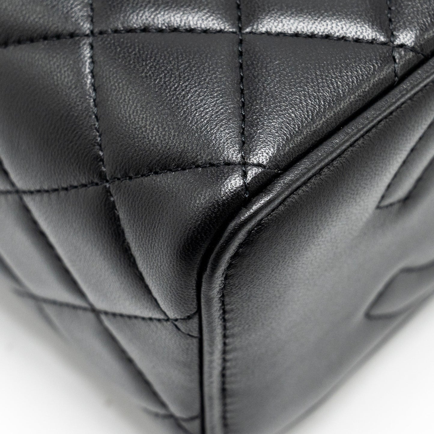 Chanel Top Handle Long Vanity Case Lambskin Black LGHW (Microchip)