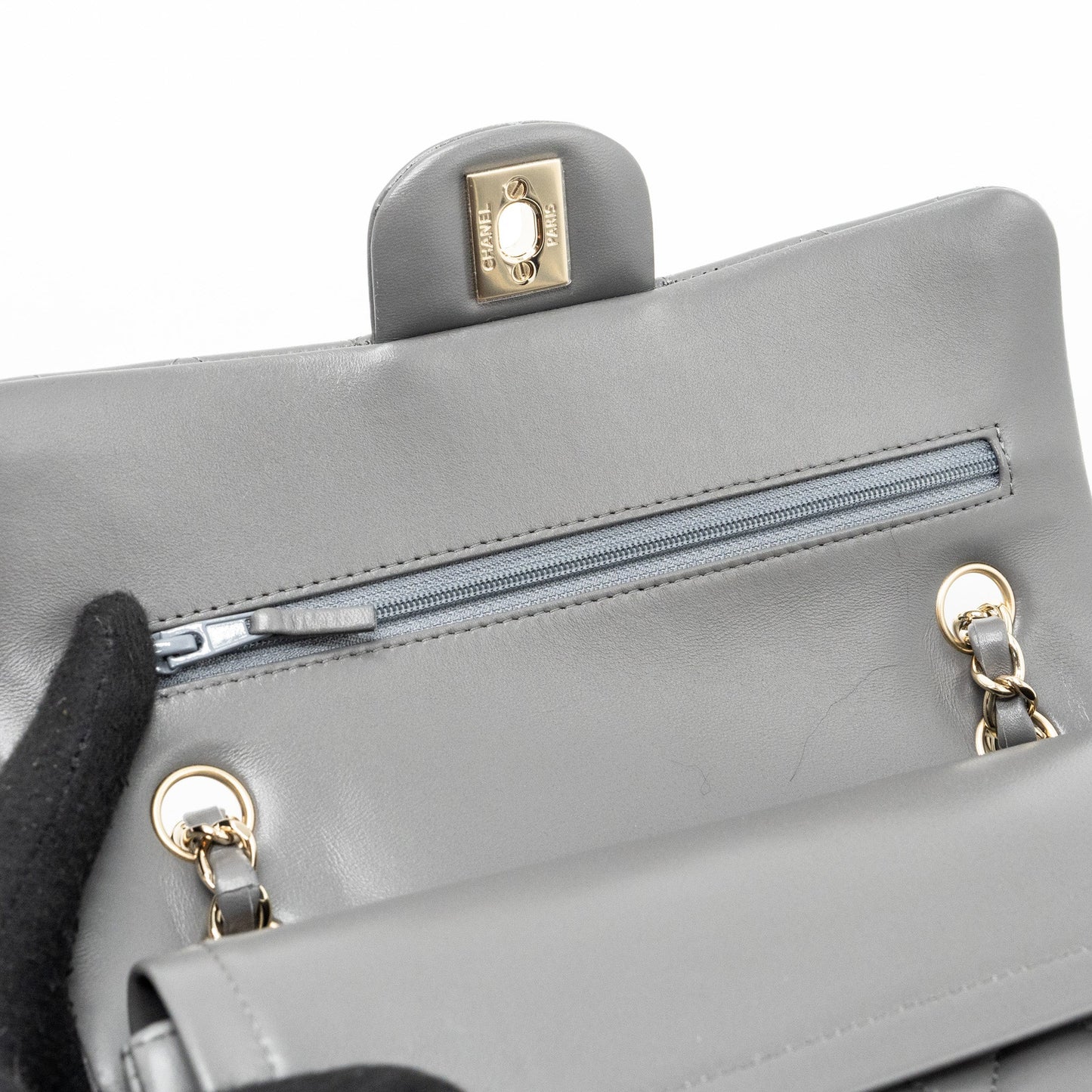 Chanel 22A Small Classic Double Flap Bag Lambskin Grey LGHW(Microchip)