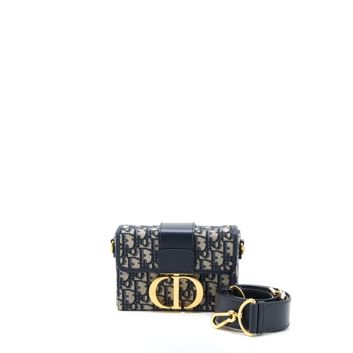 Luxury Dior 30 Montaigne Mini Box Bag Blue Oblique GHW