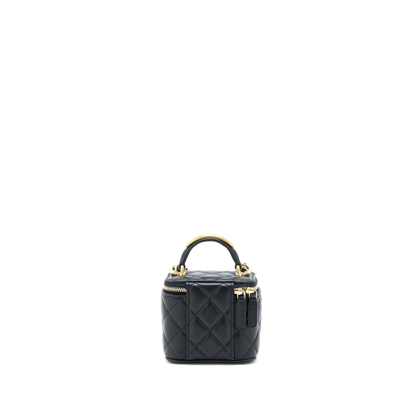 Chanel 22B Detailed Top Handle Mini Vanity With Chain Lambskin Black Brushed GHW