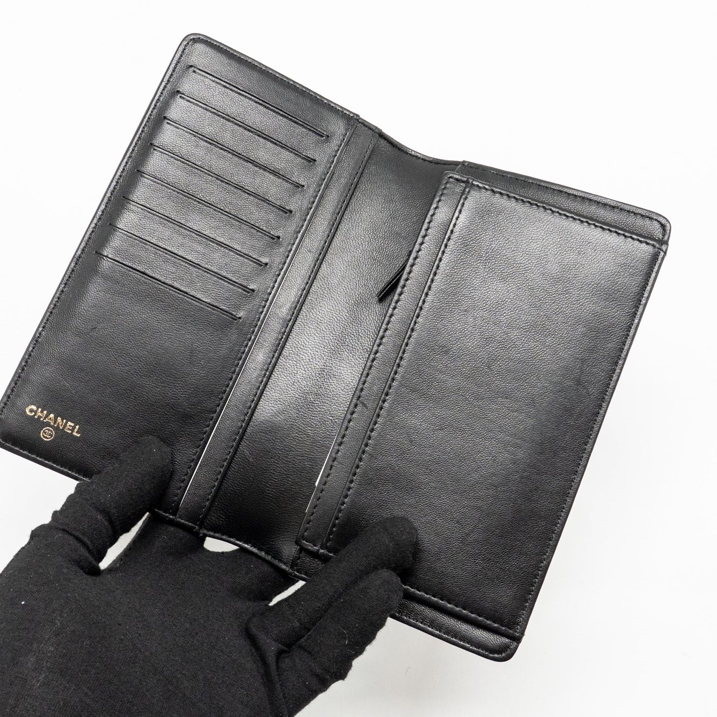 Chanel Boy Bifold Long Wallet Lambskin Black GHW