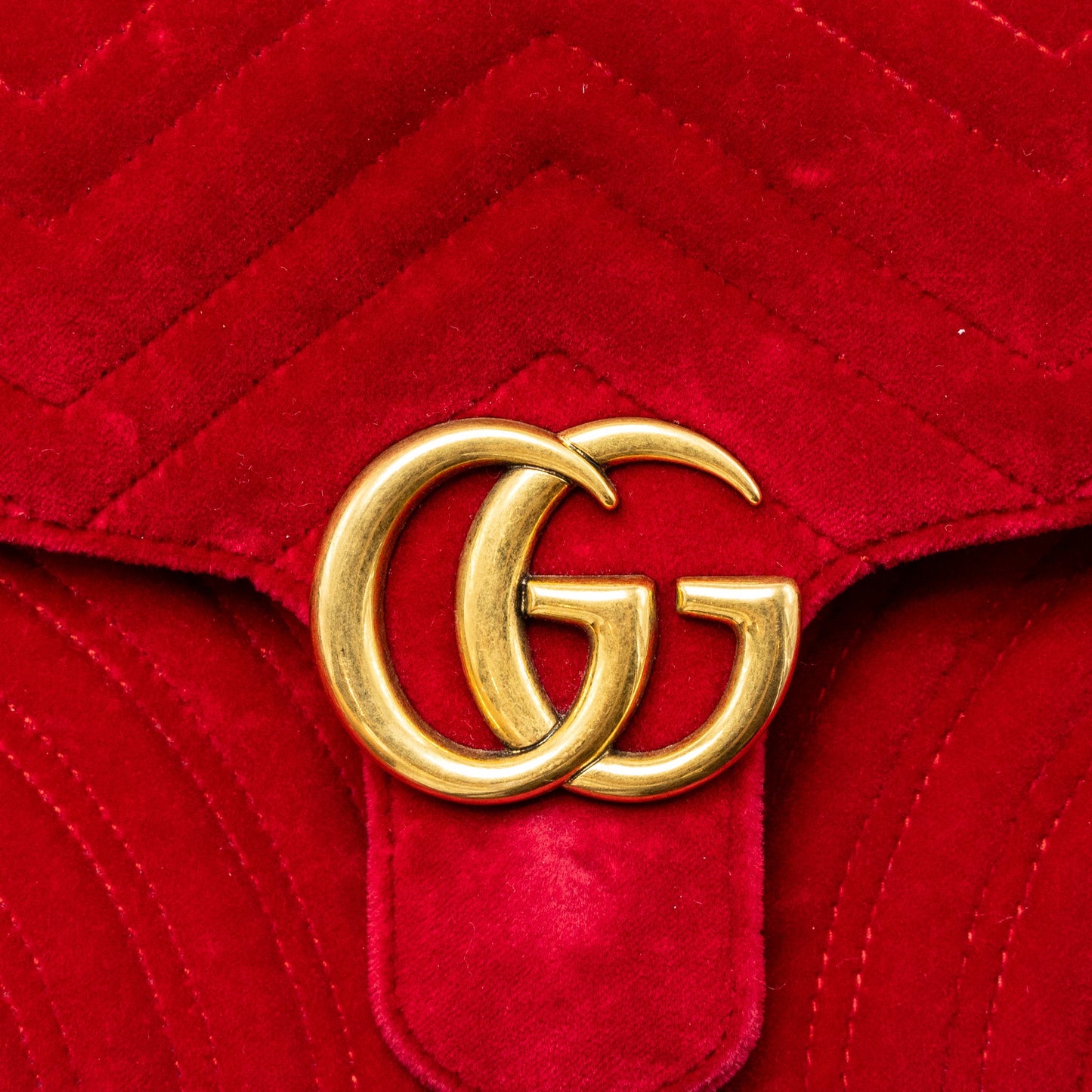 Gucci Small GG Marmont Bag Velvet Red Brushed GHW
