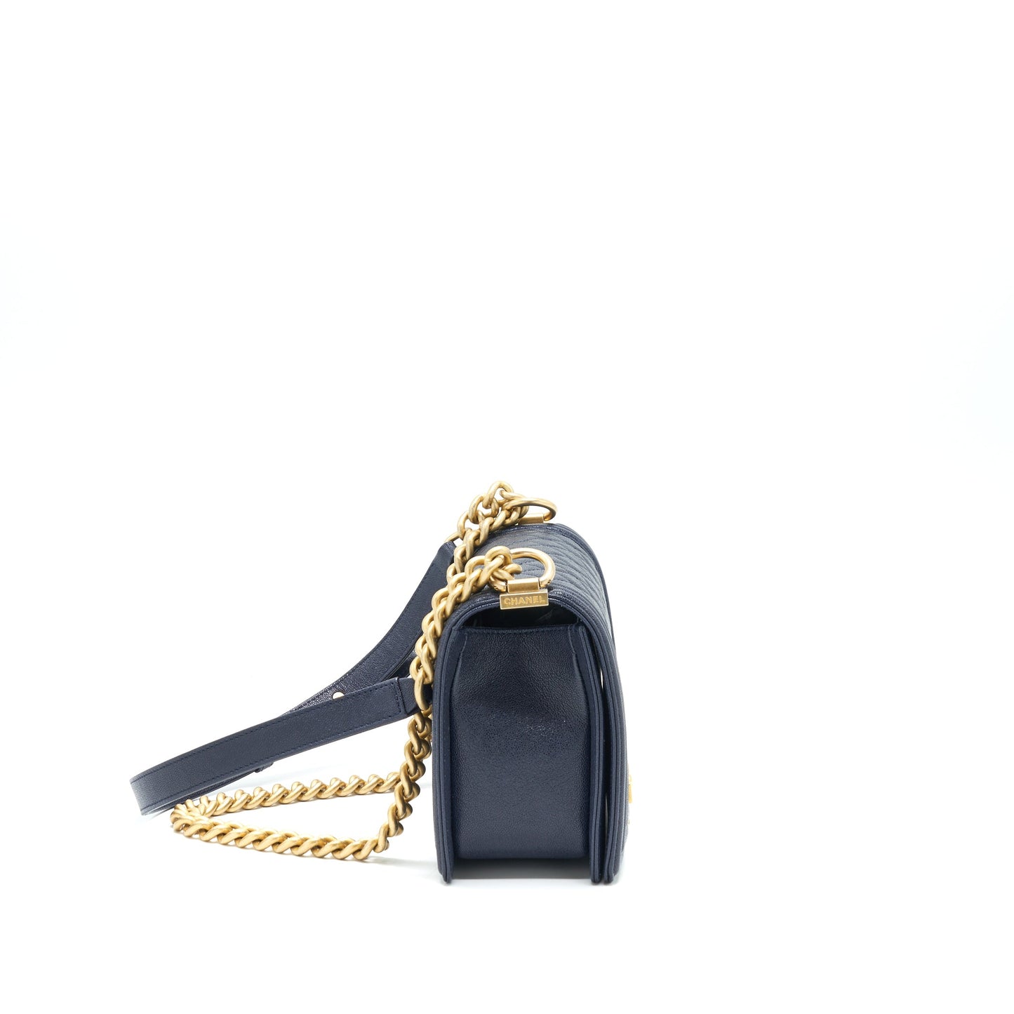 Chanel Medium Boy Grained Navy Calfskin Brushed GHW