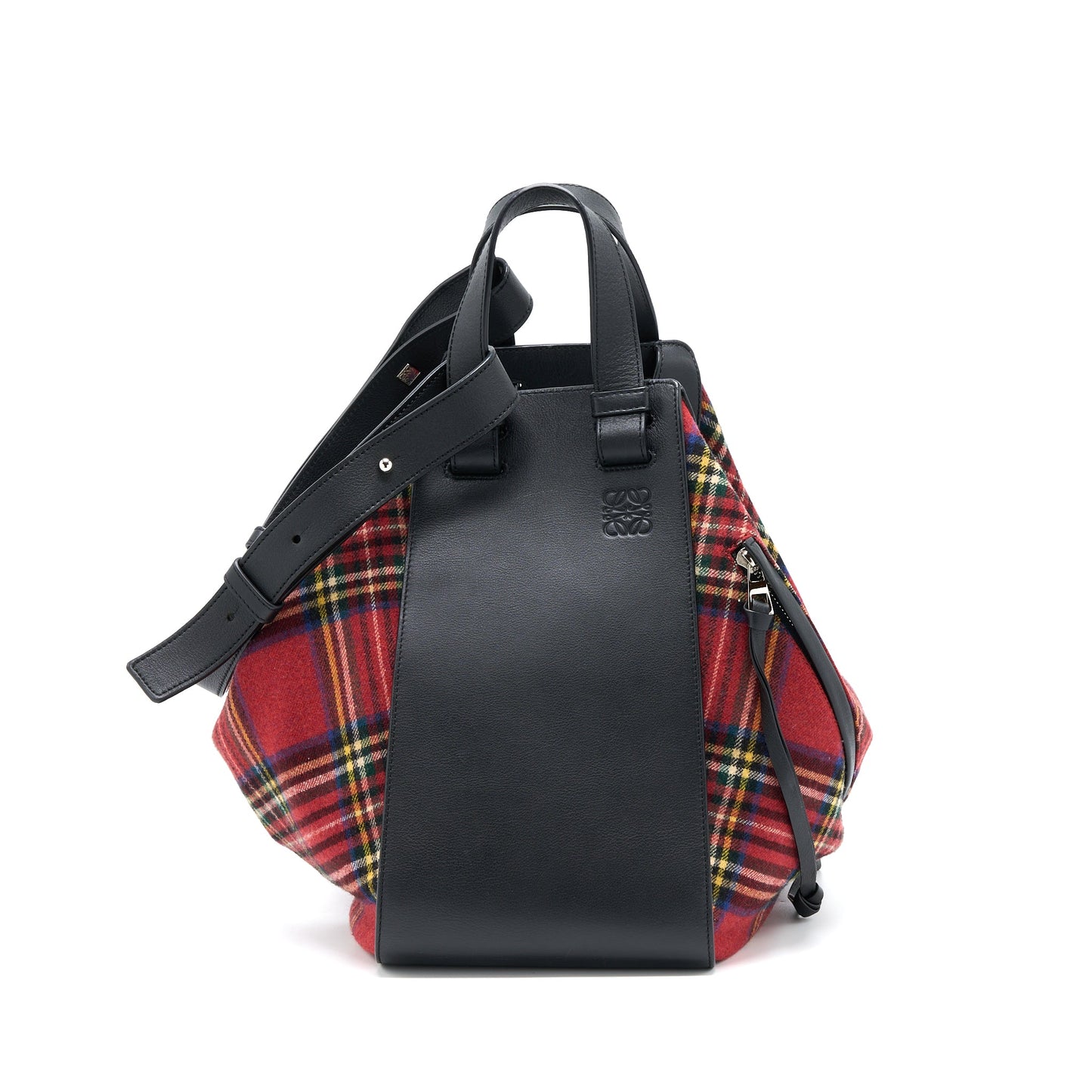 Loewe Hammock Tartan Bag Black/Red Tartan Calf/Textile SHW