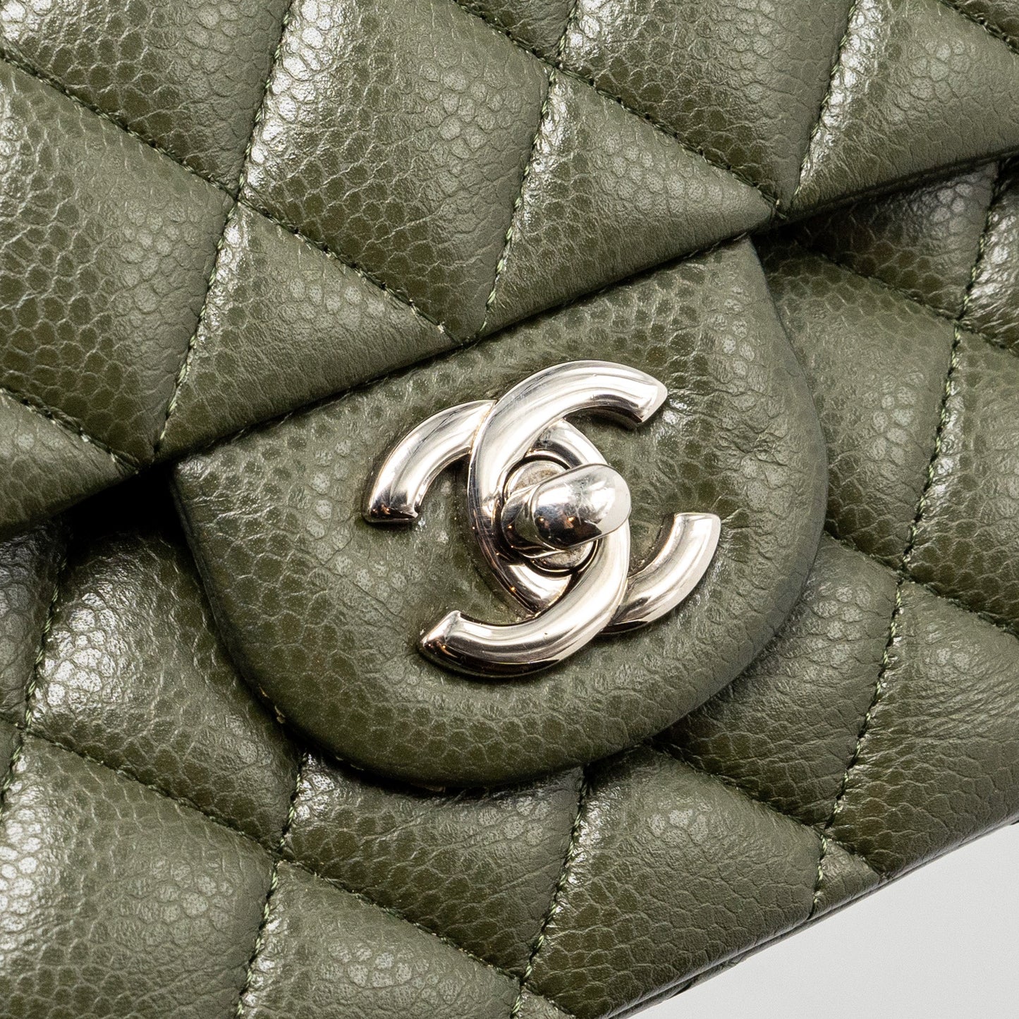 Chanel Medium Classic Double Flap Bag Caviar Olive Green SHW