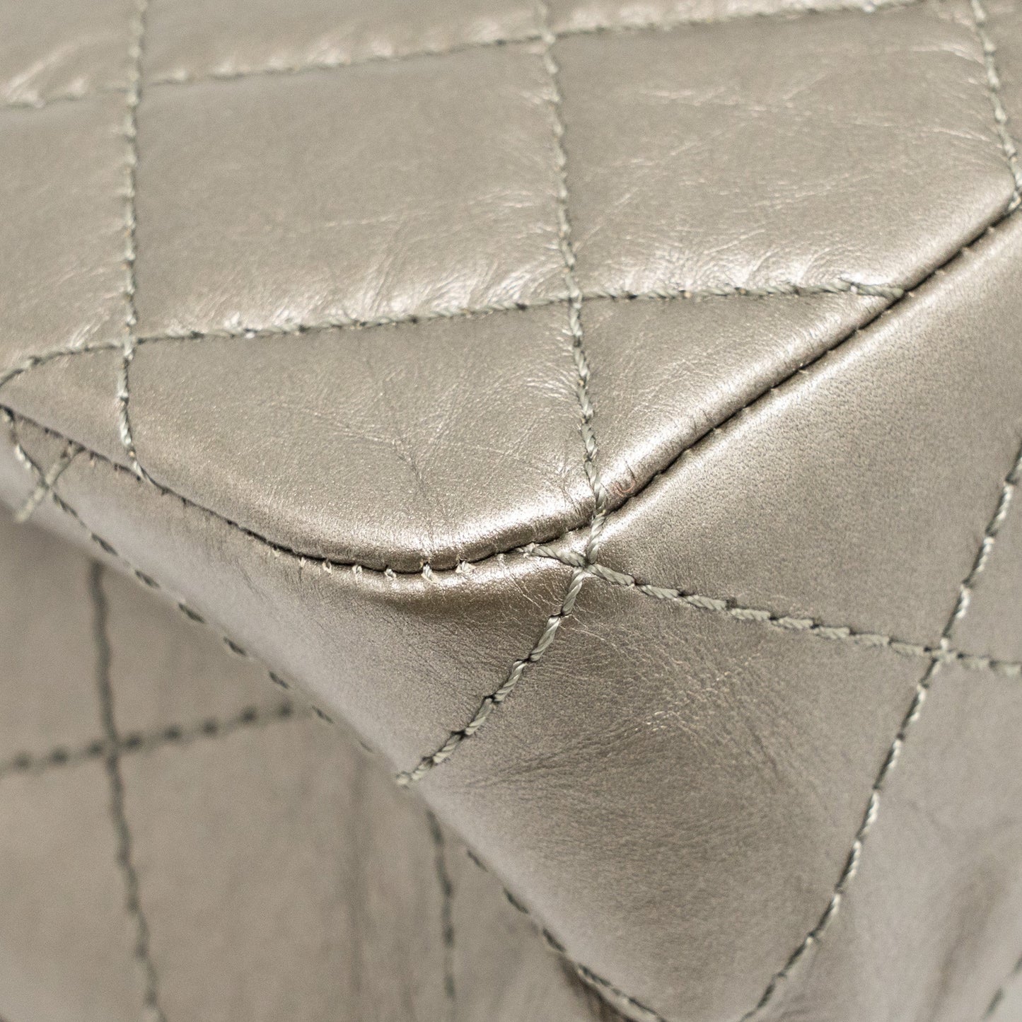 Chanel Maxi 2.55 Reissue Flap Bag Aged Calfskin Iridescent Light Grey Ruthenium Hardware
