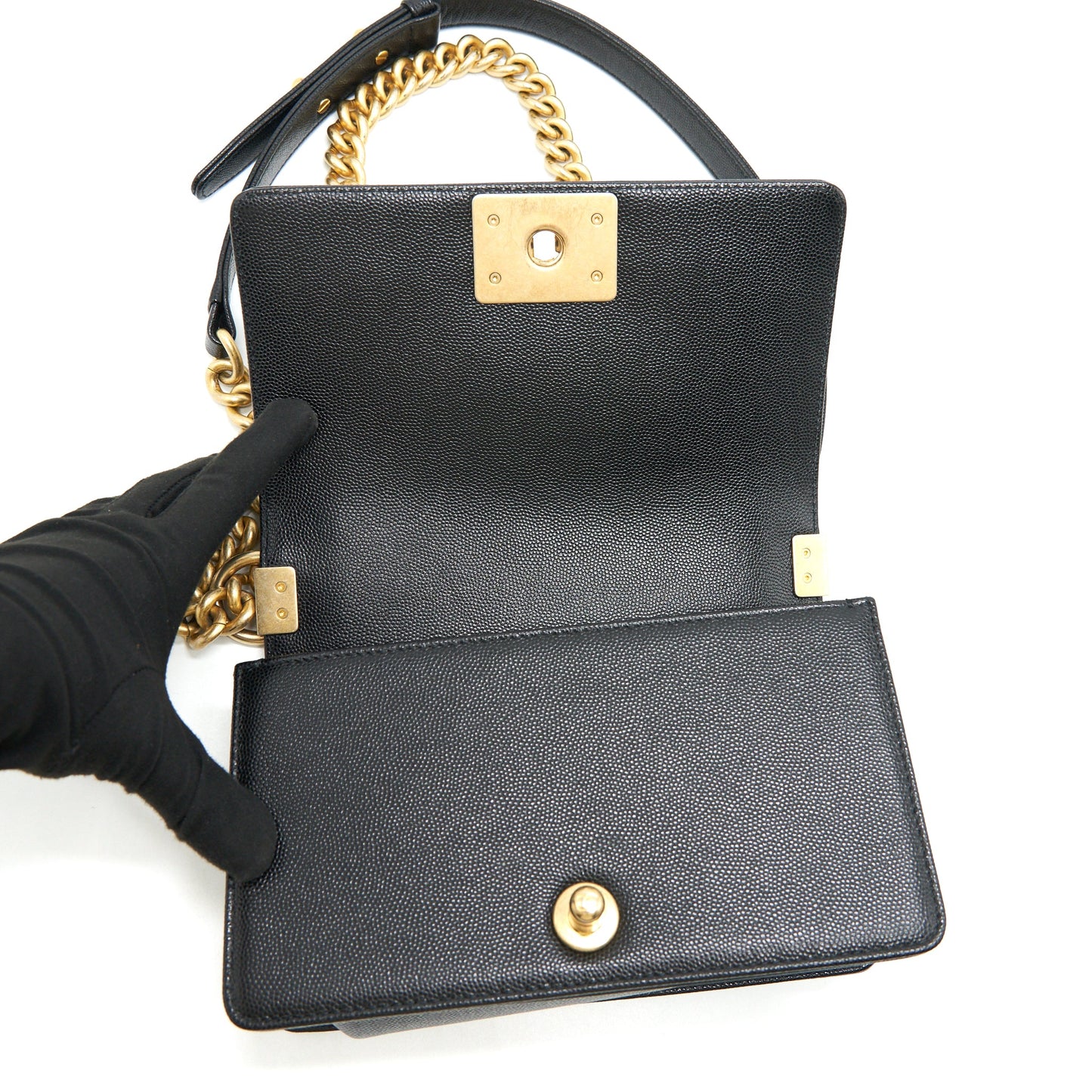 CHANEL SMALL BOY BAG CAVIAR LEATHER GHW BLACK
