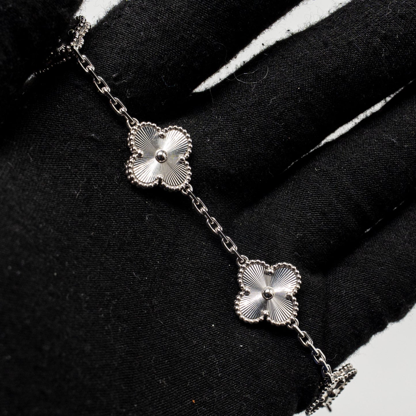 Van Cleef & Arpels Vintage Alhambra Bracelet 5 Motifs Guilloche White Gold