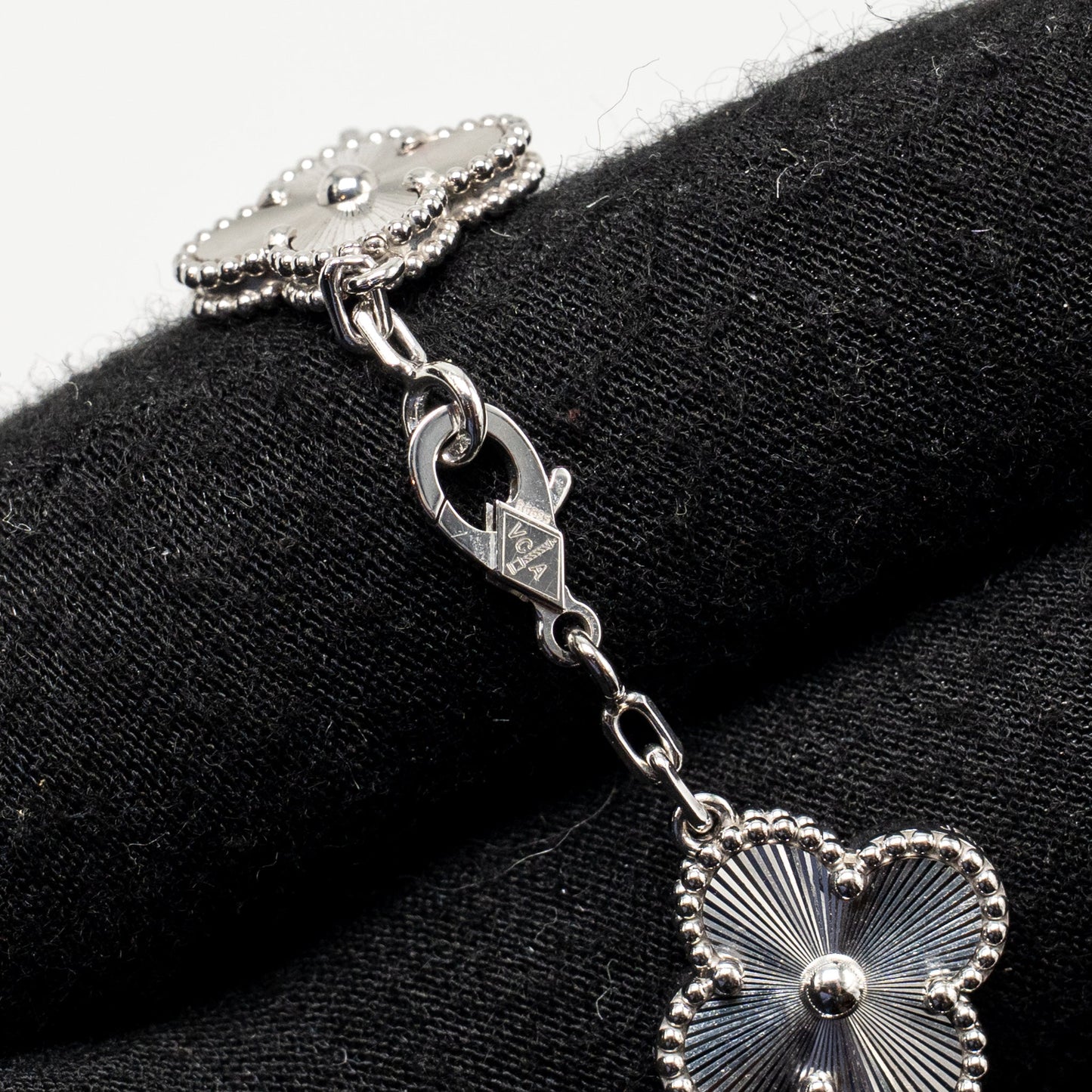 Van Cleef & Arpels Vintage Alhambra Bracelet 5 Motifs Guilloche White Gold